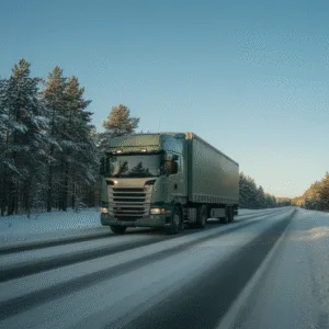 Lastbil på vinterväg