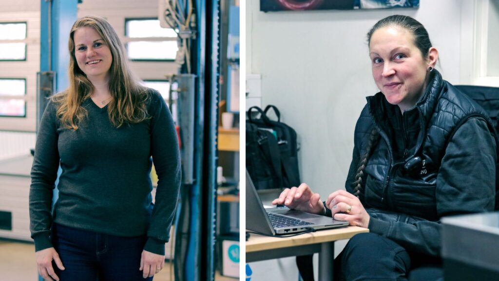 Sandra Nyman och Nina Engblom på Opus Bilprovning